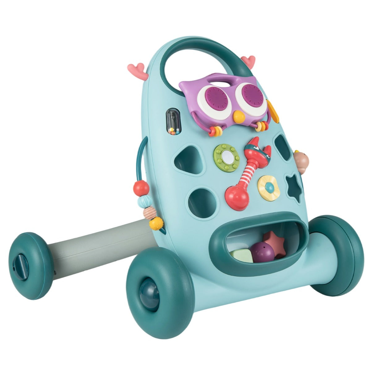 Livsk costway loopwagen loopwagen met rammelaars kralen en glijdende vogel babywalker met 2 draaispeeltjes blauw