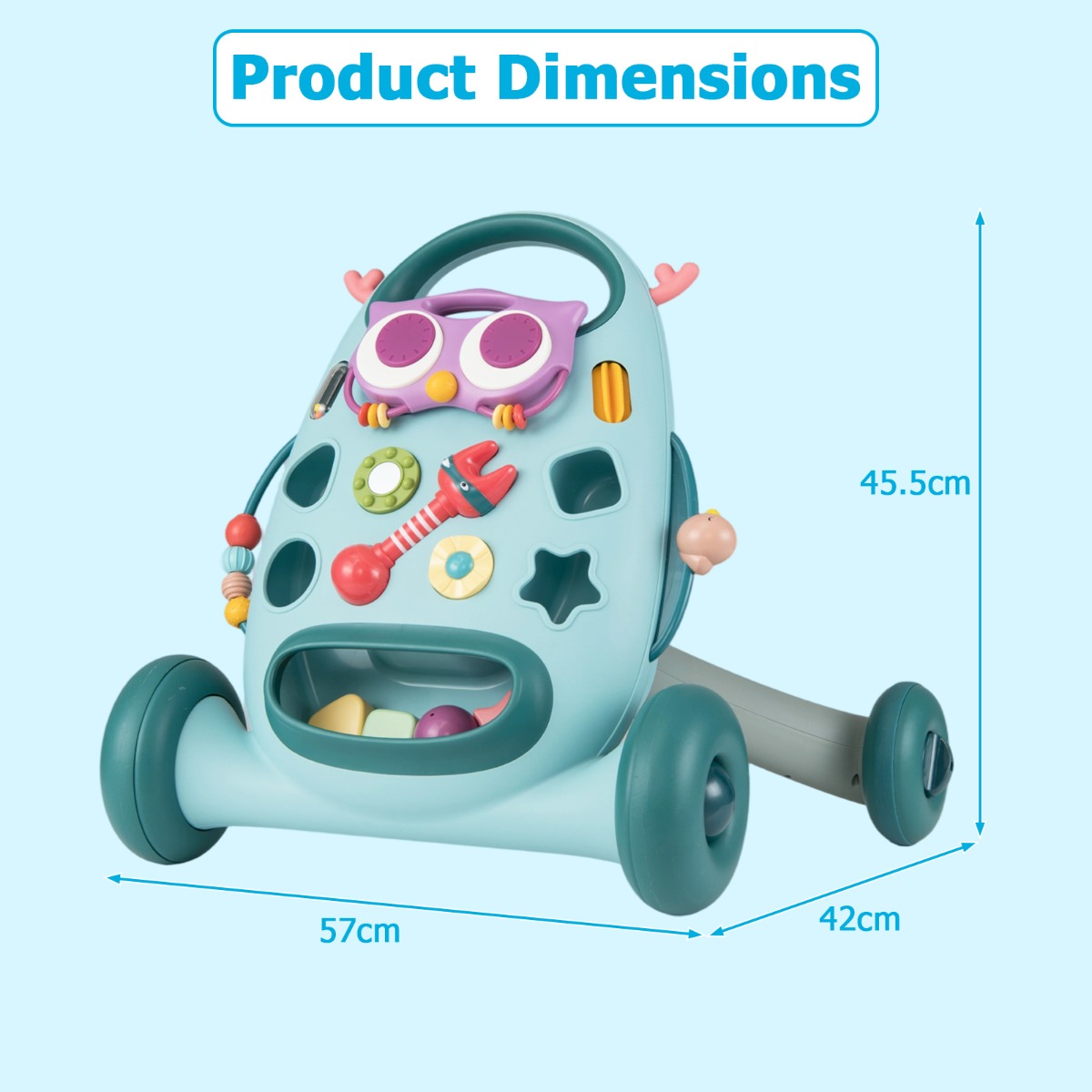 Livsk costway loopwagen loopwagen met rammelaars kralen en glijdende vogel babywalker met 2 draaispeeltjes blauw 2