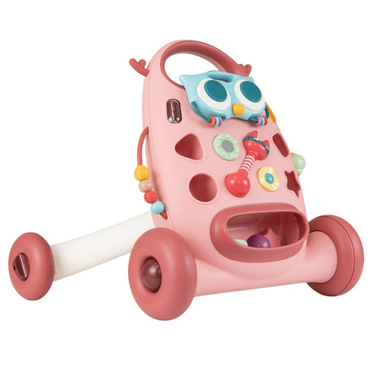 Livsk costway loopwagen loopwagen met rammelaars kralen en glijdende vogel babywalker met 2 draaispeeltjes roze