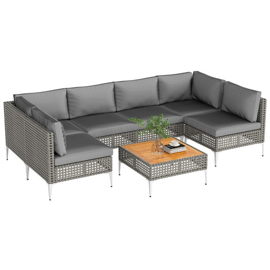 LIVSK Tuinsofa Set - Handgeweven PE-rattan - Inclusief Acaciahouten Salontafel en Kussens - Tot 180 kg per Sofa - Grijs