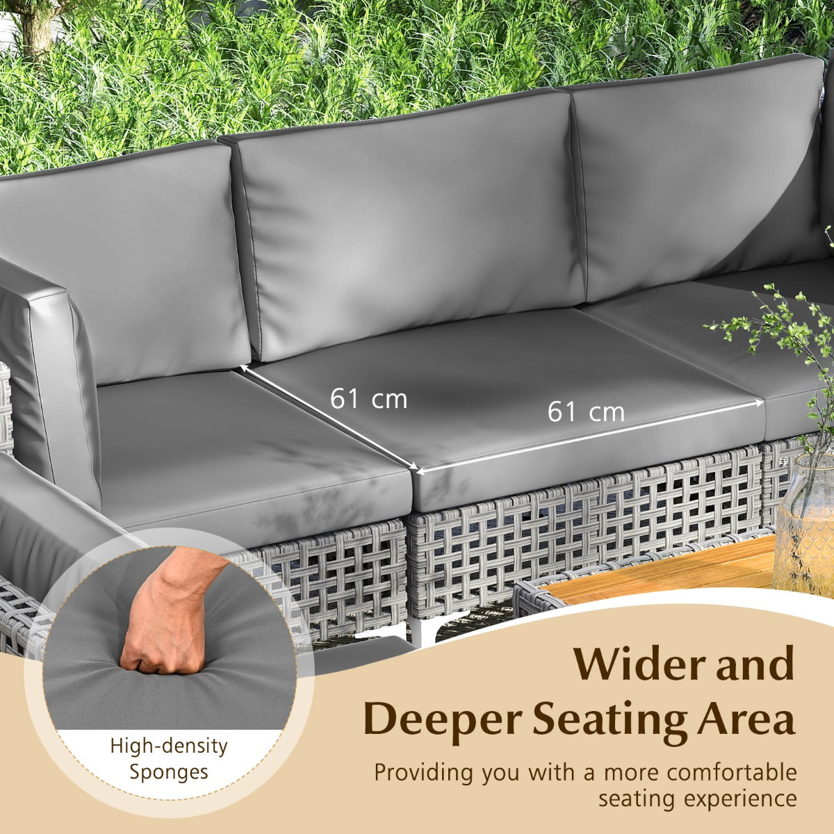 LIVSK Tuinsofa Set - Handgeweven PE-rattan - Inclusief Acaciahouten Salontafel en Kussens - Tot 180 kg per Sofa - Grijs