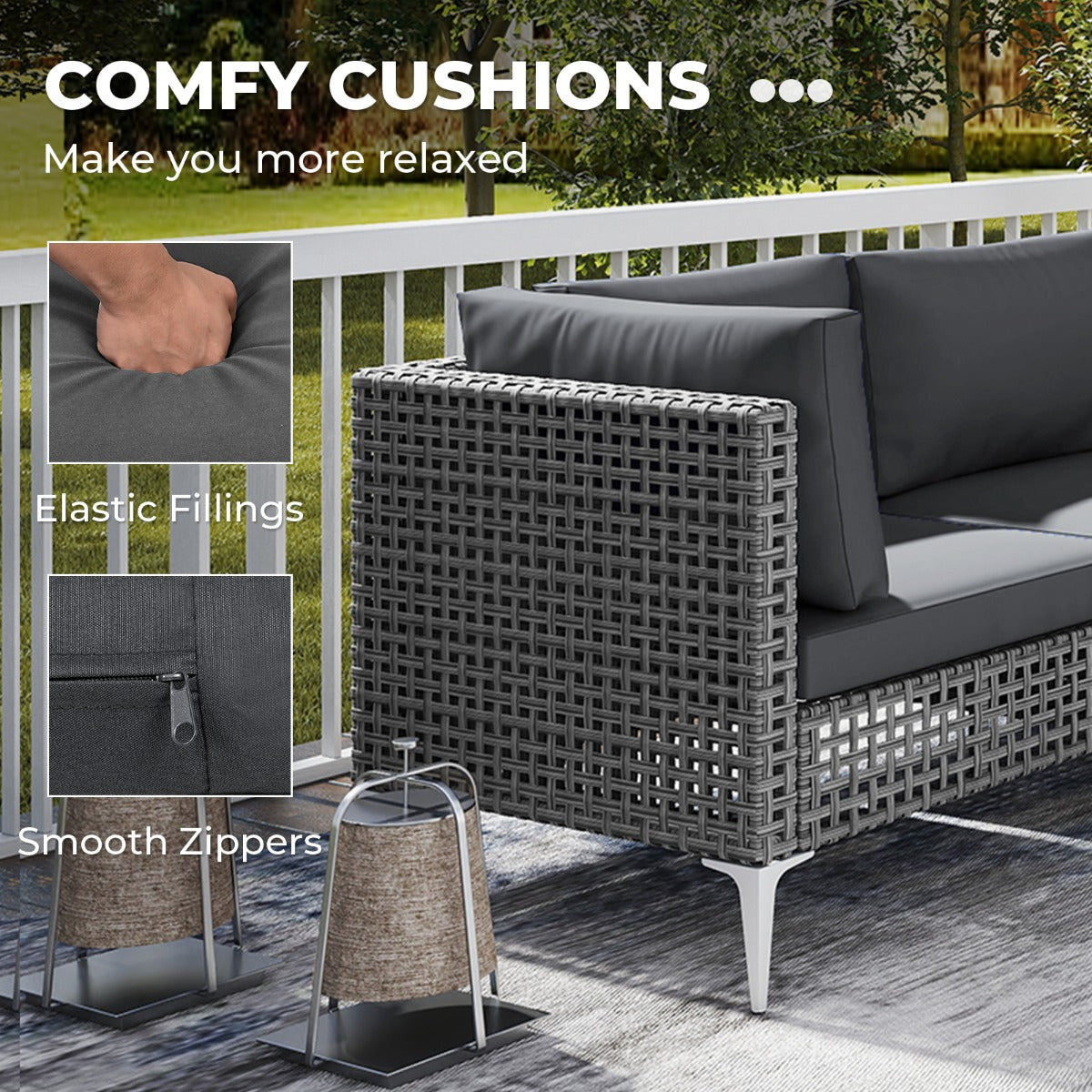 LIVSK 7-delige Tuinlounge Set - Duurzaam PE-vlechtwerk - Comfortabele Kussens - Stabiele Tafel - Mix Grijs