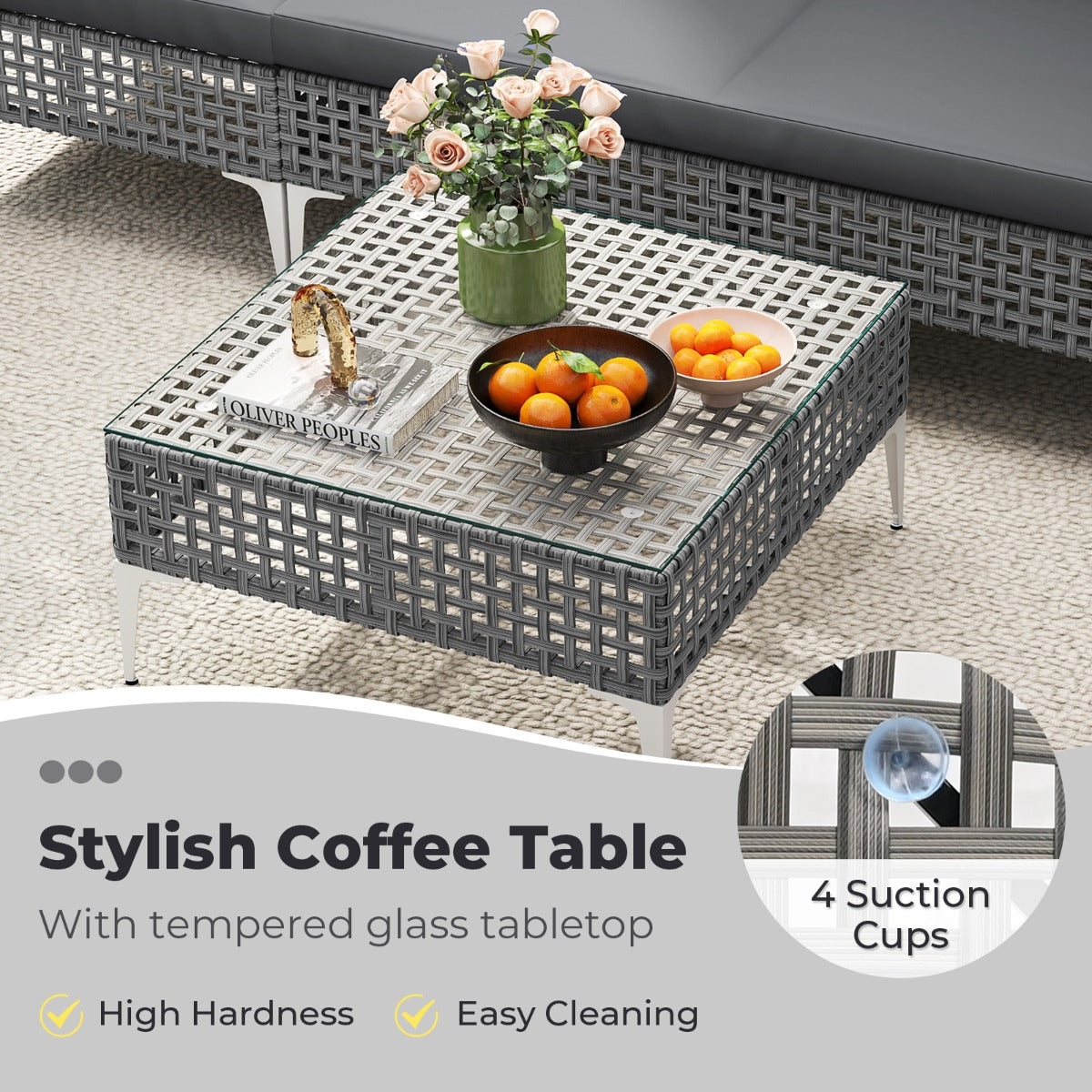 LIVSK 7-delige Tuinlounge Set - Duurzaam PE-vlechtwerk - Comfortabele Kussens - Stabiele Tafel - Mix Grijs