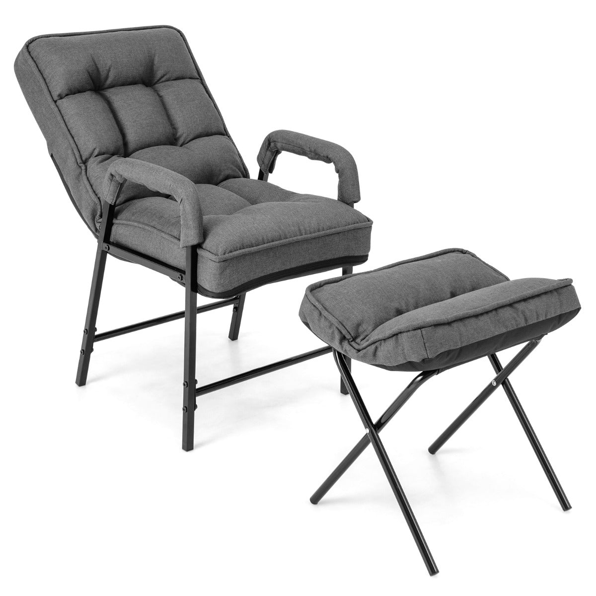 Livsk costway lounge stoelen moderne linnen chaise dappointment met 5 level verstelbare rugleuning relaxatie stoel grijs