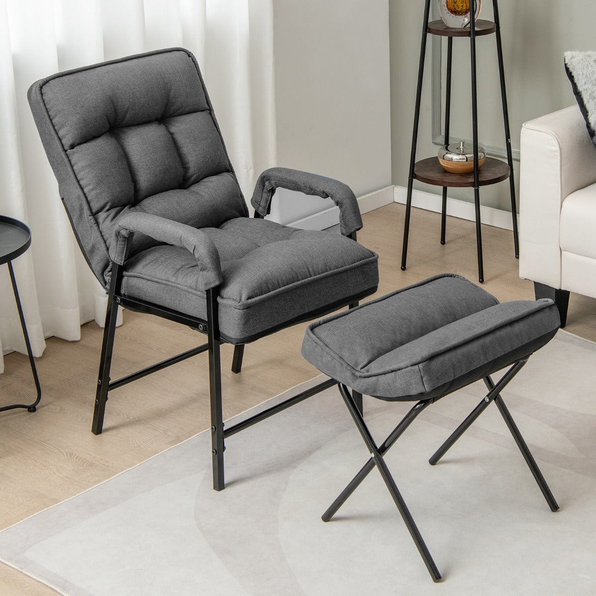 Livsk costway lounge stoelen moderne linnen chaise dappointment met 5 level verstelbare rugleuning relaxatie stoel grijs 6
