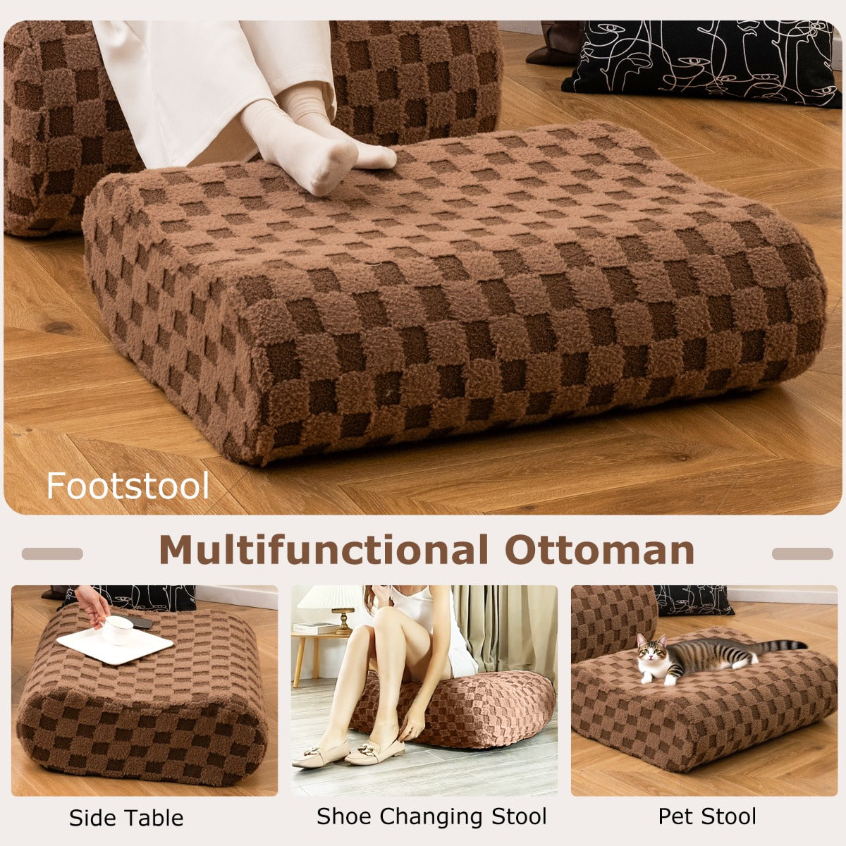 LIVSK Luie Stoelenset met Voetenbankje - Ergonomisch en Antislip - Machinewasbaar - Comfortabel en Multifunctioneel - Bruin