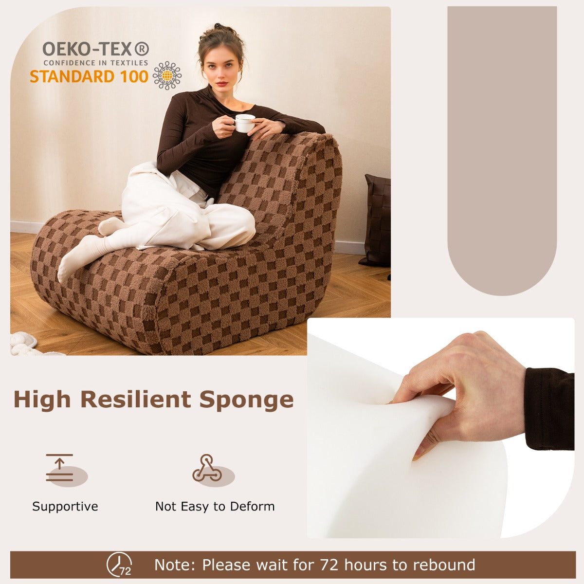 LIVSK Luie Stoelenset met Voetenbankje - Ergonomisch en Antislip - Machinewasbaar - Comfortabel en Multifunctioneel - Bruin