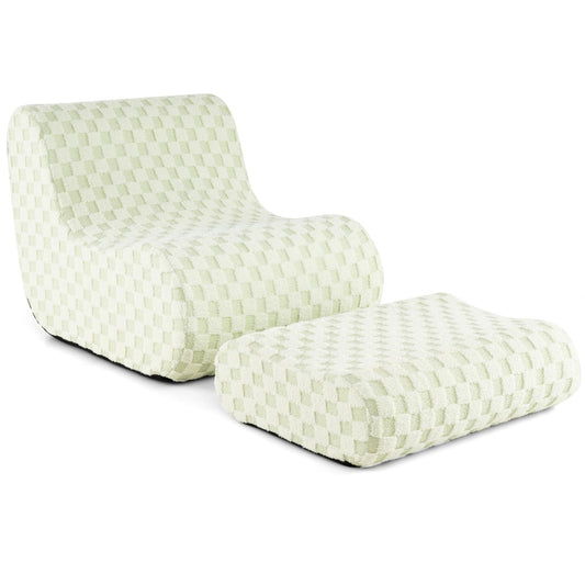 LIVSK Luie Stoelenset met Voetenbankje - Ergonomisch Design - Antislip - Afneembare Hoes - Geen Montage Nodig - Groen