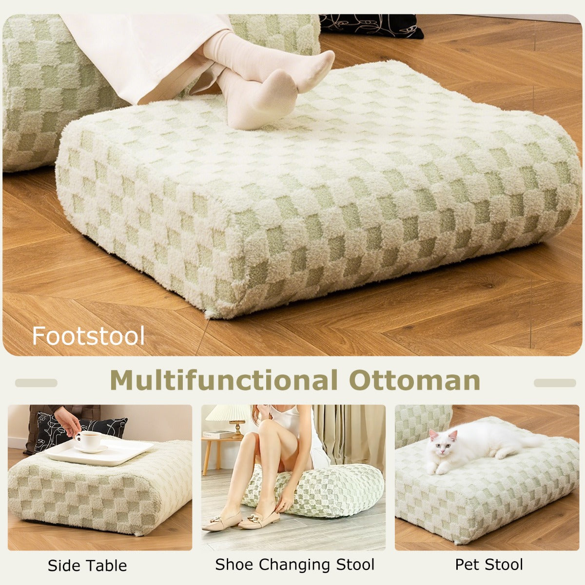 LIVSK Luie Stoelenset met Voetenbankje - Ergonomisch Design - Antislip - Afneembare Hoes - Geen Montage Nodig - Groen
