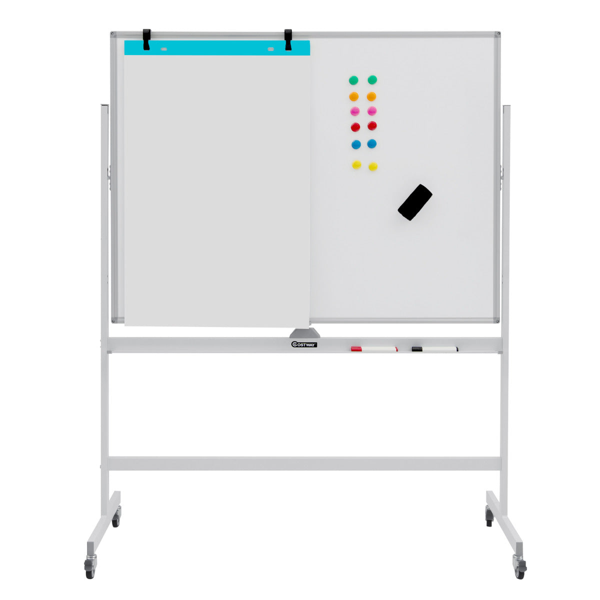 LIVSK Dubbelzijdig Mobiel Whiteboard - Verstelbare Hoogte 160-180 cm - Inclusief Accessoires - Ideaal voor Presentaties - Wit