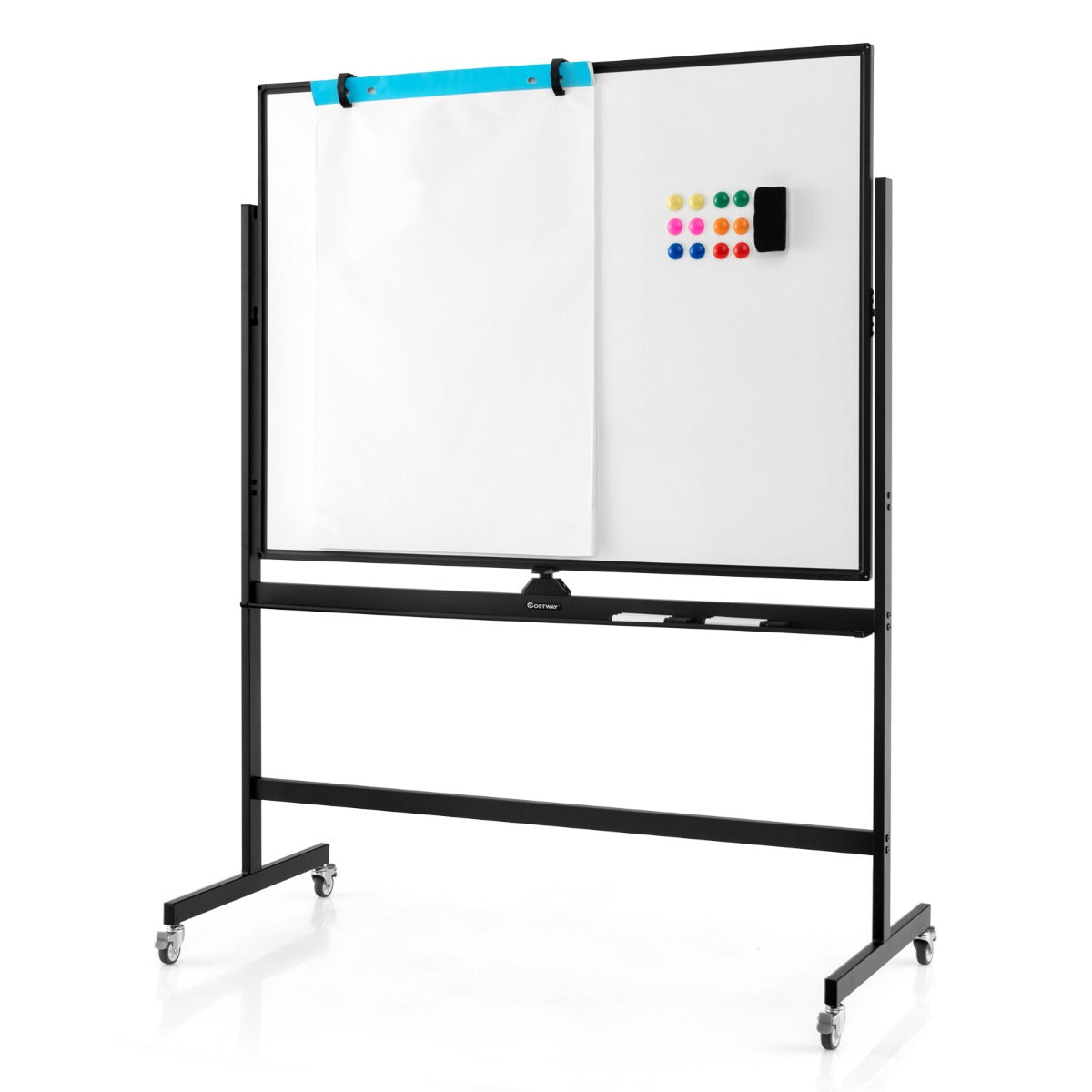 LIVSK Dubbelzijdig Mobiel Whiteboard - Hoogte Verstelbaar 160-180 cm - Inclusief Accessoires - Perfect voor Presentaties - Wit