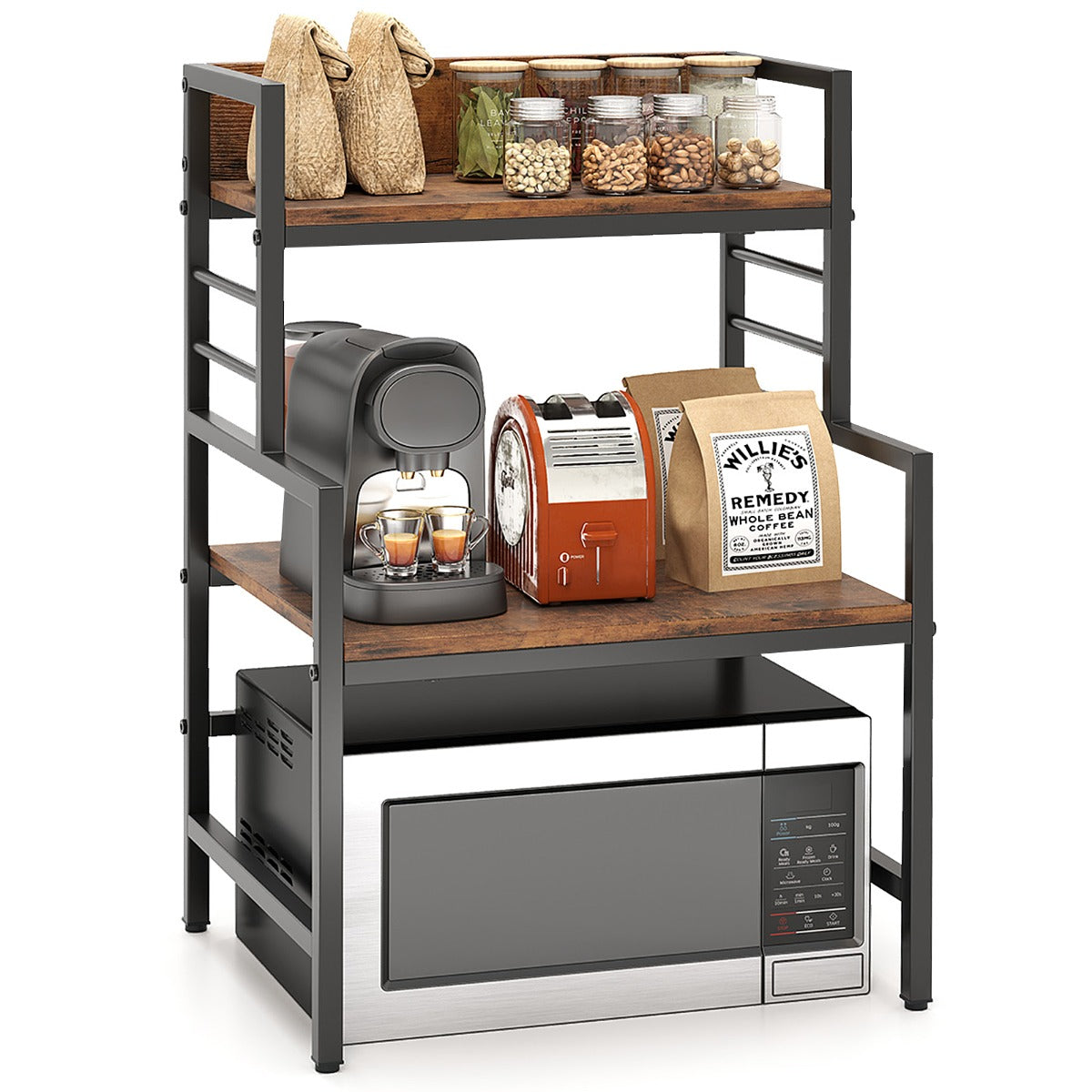 LIVSK 3-tier aanrechtblad - Stevig metaal en rustiek hout - Verstelbare poten - Capaciteit 50 kg - 52 x 42 x 78 cm - Rustiek