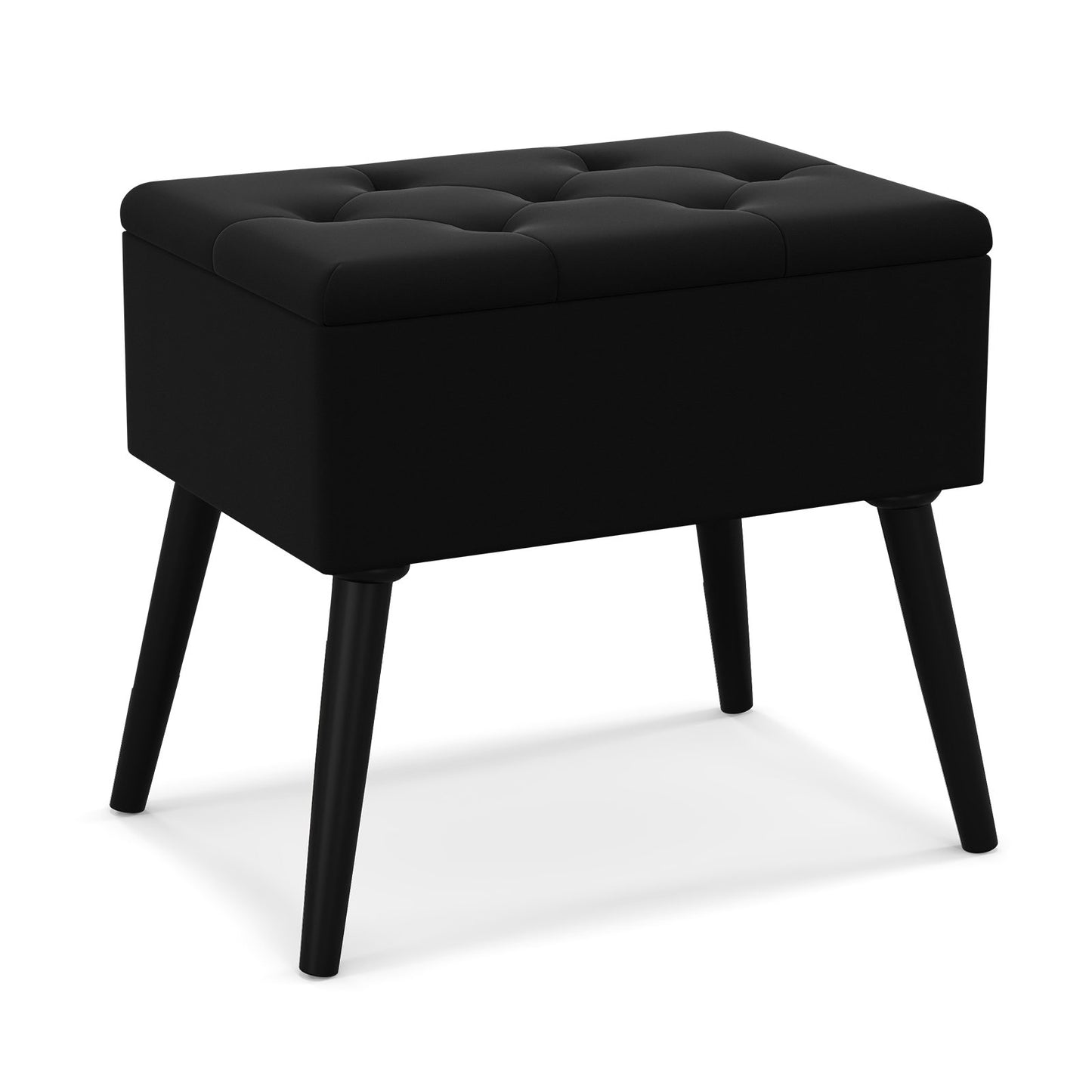 LIVSK Fluwelen Opberg-Ottoman - Luxe Zitcomfort - Handige Opbergruimte - Stevige Houten Poten - 53,5 x 38 x 46,5 cm - Zwart