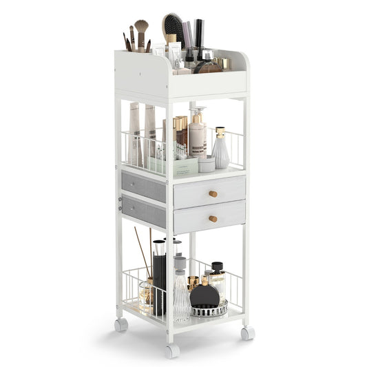 LIVSK Make-up Organizer Trolley - Stevig Metaal - 2 Legplanken - 2 Lades - Wieltjes met Remmen - 30 x 30 x 90 cm - Wit
