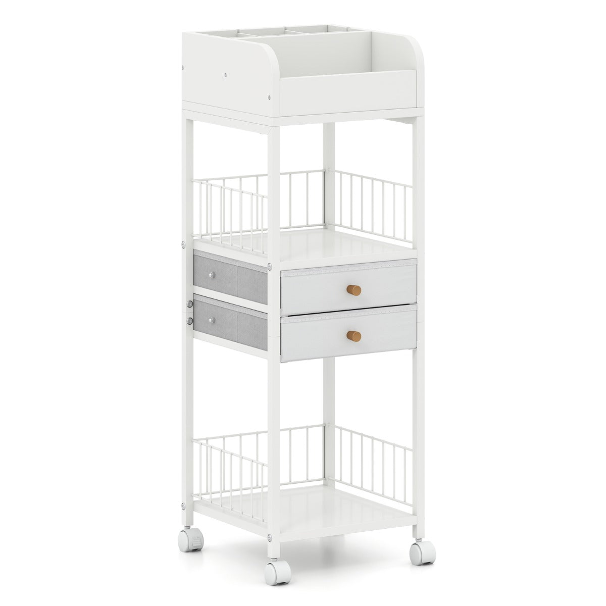 LIVSK Make-up Organizer Trolley - Stevig Metaal - 2 Legplanken - 2 Lades - Wieltjes met Remmen - 30 x 30 x 90 cm - Wit