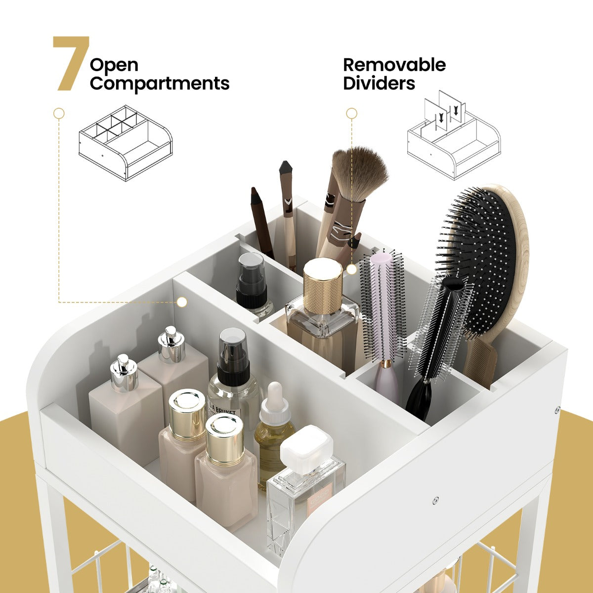 LIVSK Make-up Organizer Trolley - Stevig Metaal - 2 Legplanken - 2 Lades - Wieltjes met Remmen - 30 x 30 x 90 cm - Wit