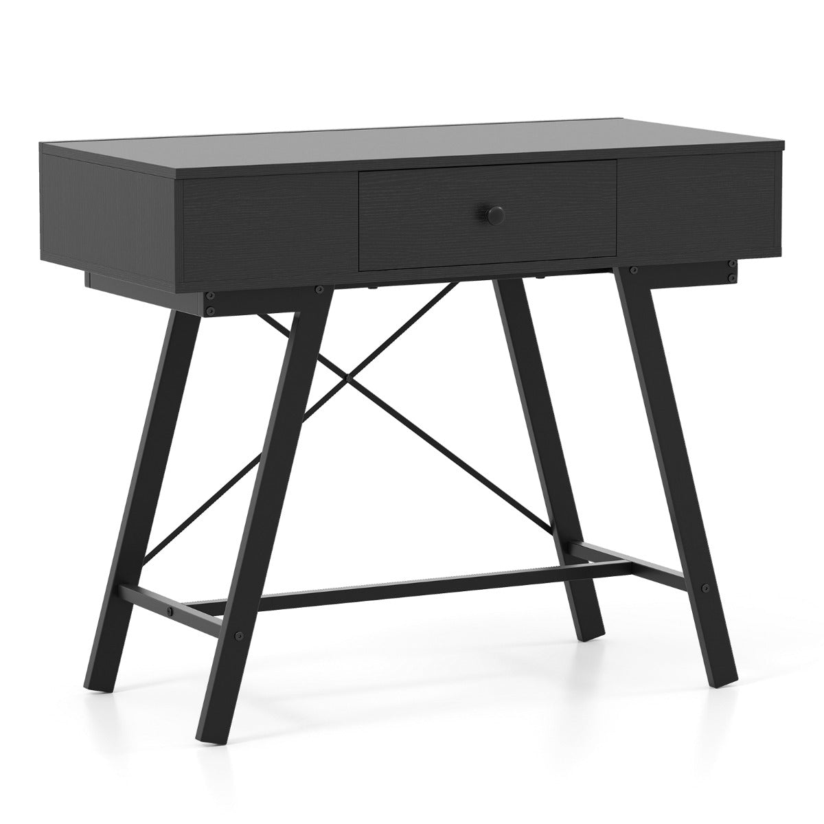 LIVSK Make-uptafel met Spiegel - Oplaadstation - 6 Vakken en Lade - Robuust Metaal - 96,5 x 46,5 x 80,5 cm - Zwart