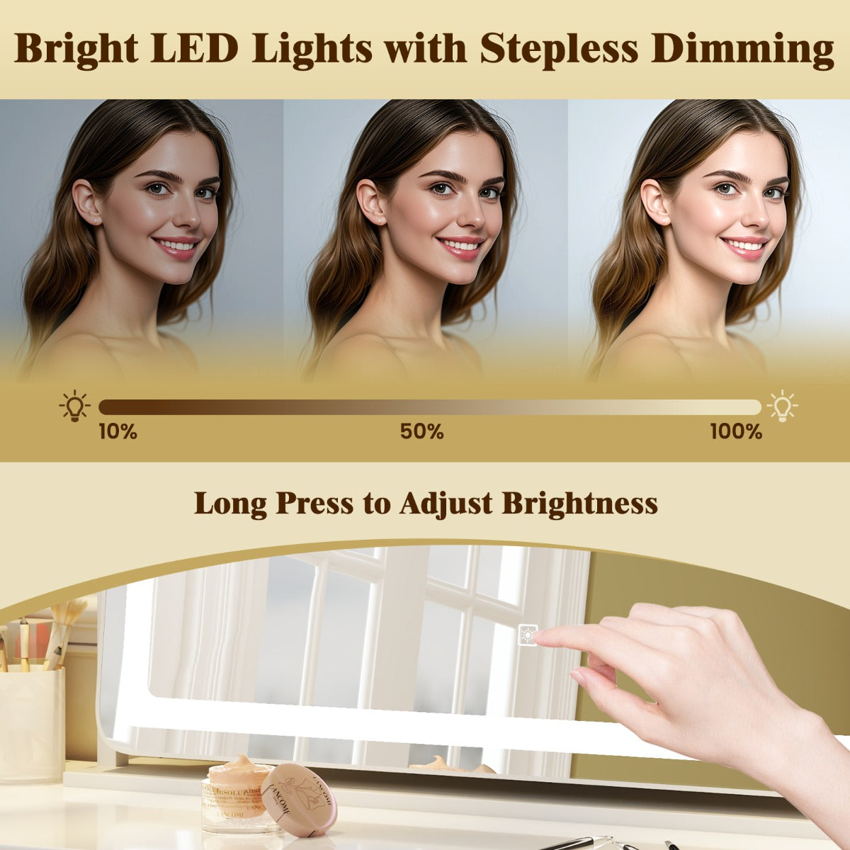 LIVSK Make-upspiegel met Verlichting - 80 x 55 cm - 10x Vergrotende Spiegel - 3 Kleurenverlichting - Duurzaam - Wit