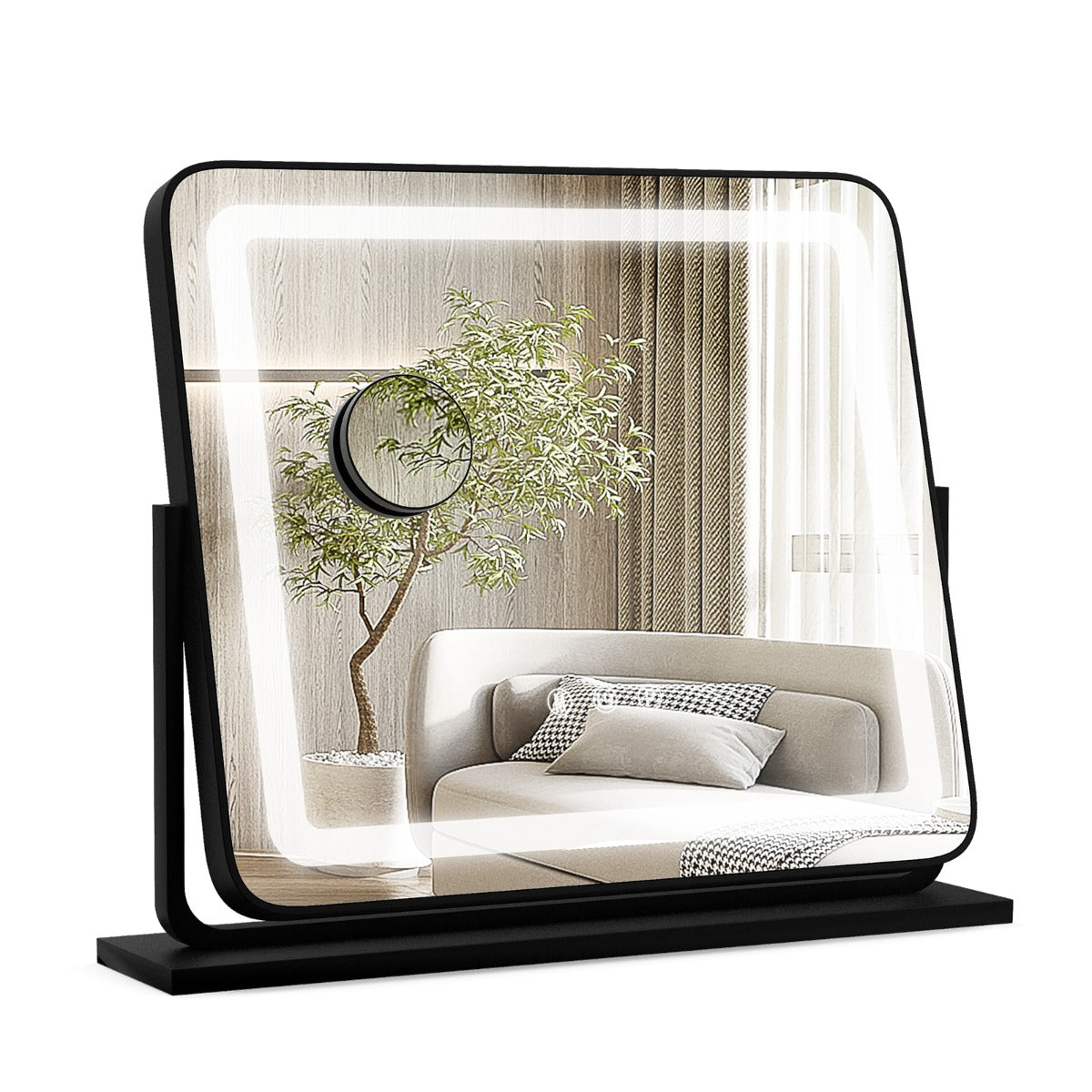 LIVSK Make-Up Spiegel met LED Verlichting - 3 Lichtstanden - 5x Vergrotende Spiegel - Intelligente Aanraakbediening - Zwart