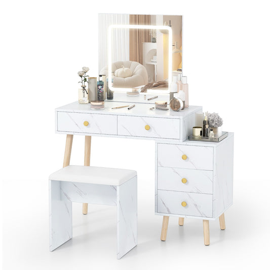 Livsk costway make uptafel met spiegel en verlichting make upset met 3 lichtstanden en instelbare helderheid wit