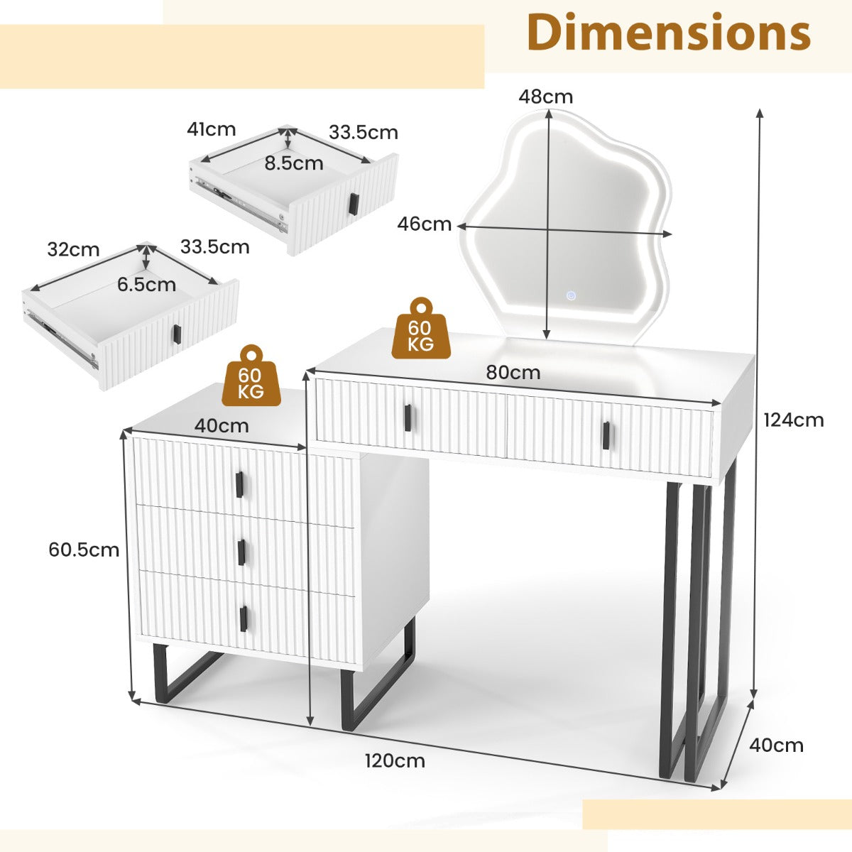 Livsk costway make uptafel met spiegel en verlichting make uptafel met 3 lichtstanden instelbare helderheid wit 1 1
