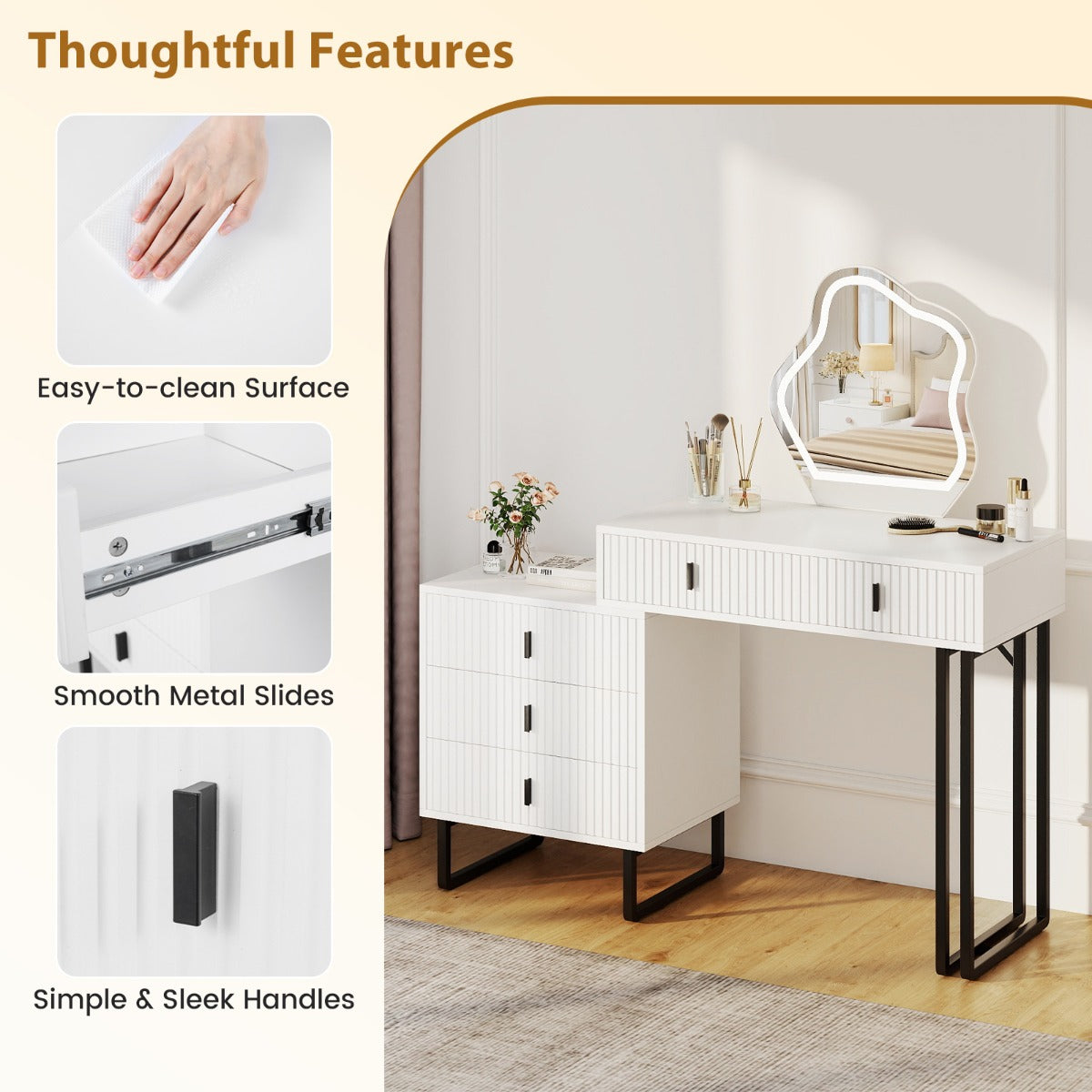 Livsk costway make uptafel met spiegel en verlichting make uptafel met 3 lichtstanden instelbare helderheid wit 5