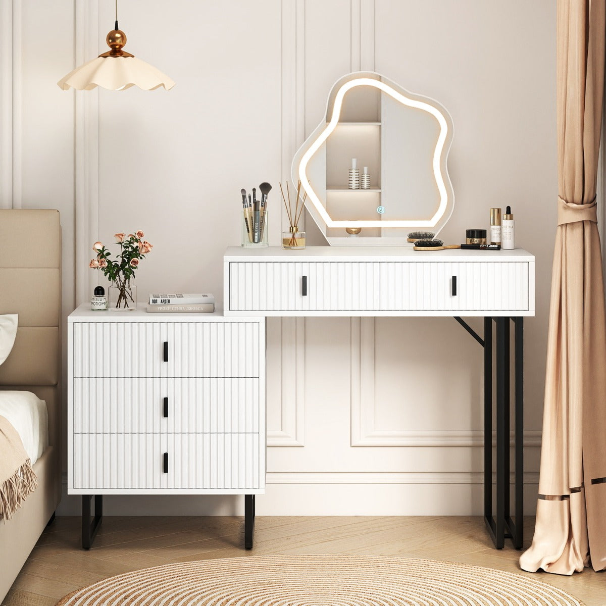 Livsk costway make uptafel met spiegel en verlichting make uptafel met 3 lichtstanden instelbare helderheid wit 6