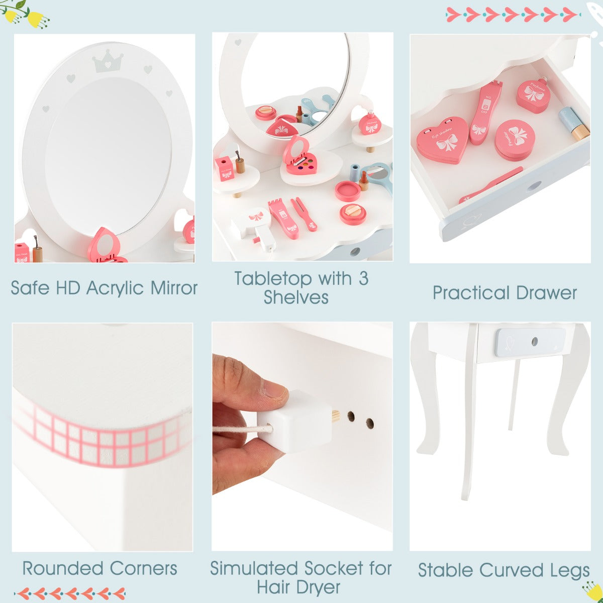LIVSK 2-in-1 Make-uptafelset - Veilig en Stabiel - Inclusief 10 Accessoires - Voor Kinderen vanaf 3 jaar - Wit