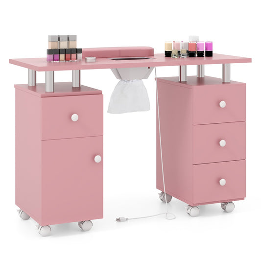 Livsk costway manicuretafel met elektrische stofafzuiging 3 stofzakken polssteun lades roze