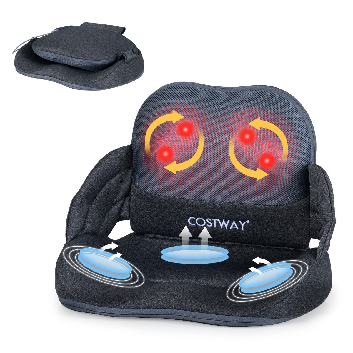 Livsk costway massagekussen voor de rug met warmtefunctie opvouwbaar shiatsu massagekussen voor ondersteuning van de lendenen en heupen met knedende massage