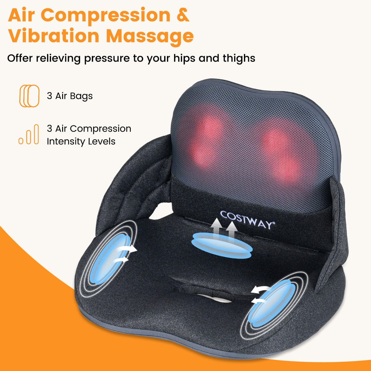 Livsk costway massagekussen voor de rug met warmtefunctie opvouwbaar shiatsu massagekussen voor ondersteuning van de lendenen en heupen met knedende massage 5