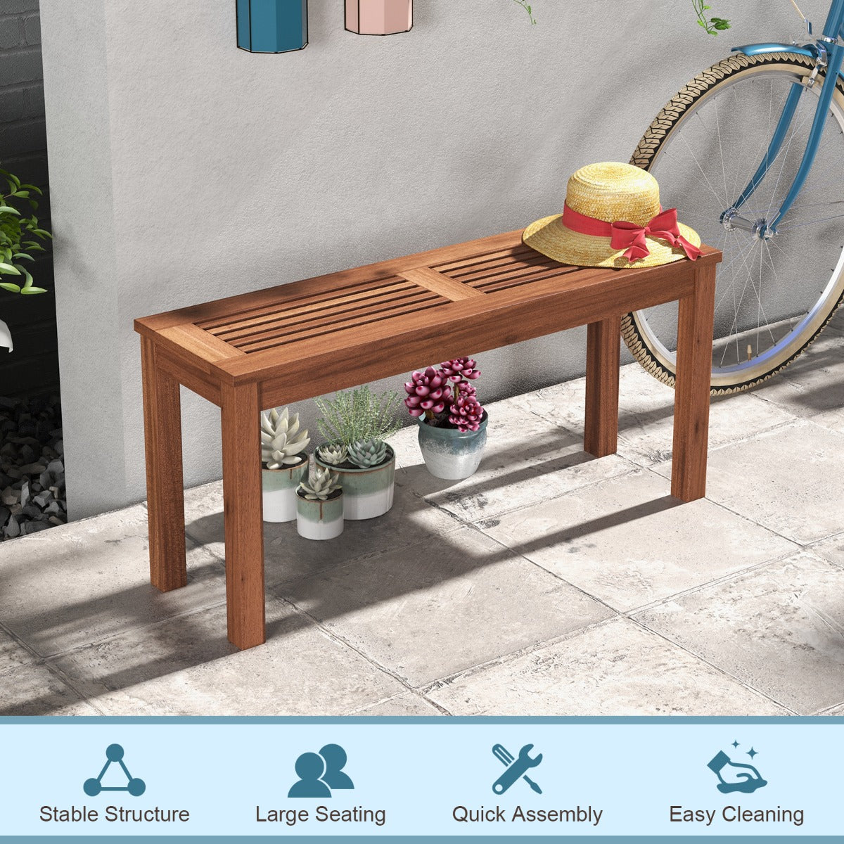 LIVSK Houten Tuinbank - Massief Hout voor 2 Personen - Duurzaam en Elegant - Geschikt voor Binnen en Buiten - 100 x 30,5 x 47 cm