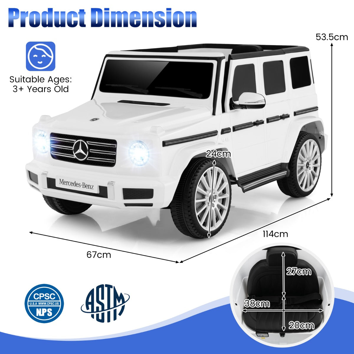 LIVSK Mercedes-Benz G500 Elektrische Kinderauto - Afstandsbediening - 4 Aandrijfmotoren - Veiligheid - Wit