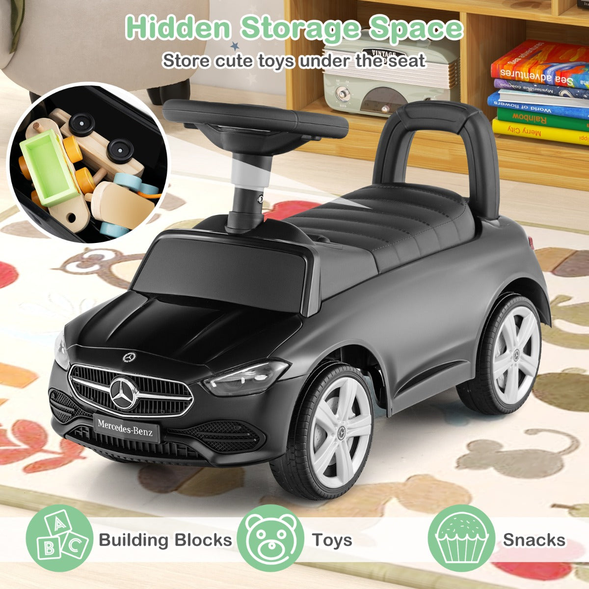 LIVSK Mercedes-Benz Glijauto - Voetgestuurd met Claxon en Motorgeluiden - Opbergruimte - Tot 25 kg - 65 x 28 x 38 cm - Zwart