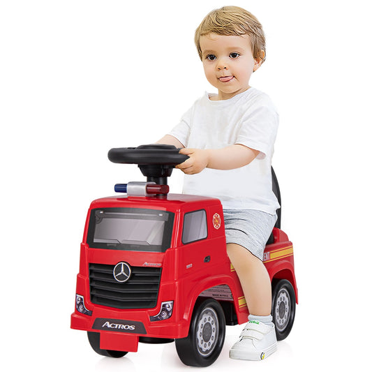 LIVSK Mercedes-Benz Brandweerwagen Loopauto - Muzikaal Stuur - Opbergruimte - Anti-kantelmechanisme - Geschikt voor 2-6 jaar -