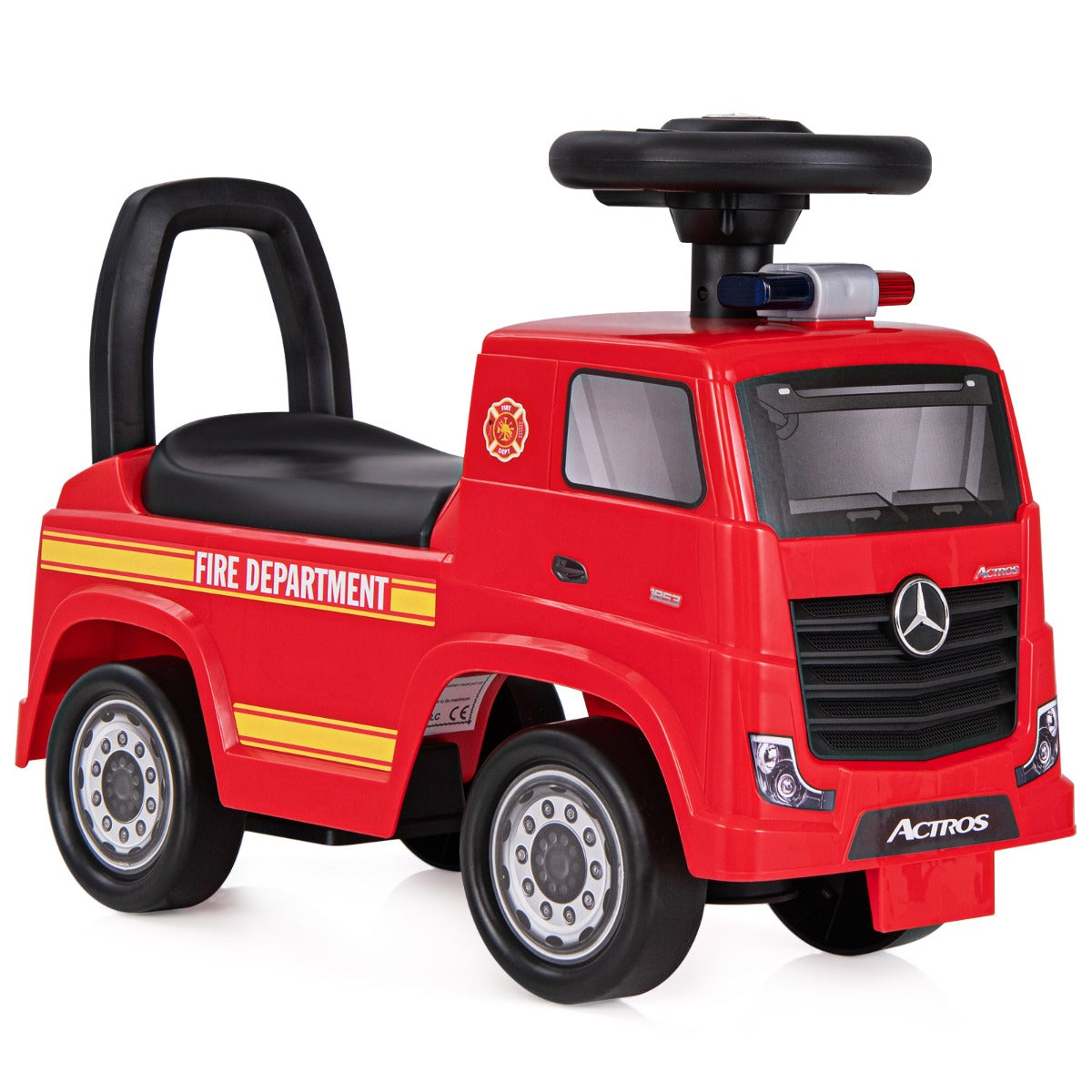 LIVSK Mercedes-Benz Brandweerwagen Loopauto - Muzikaal Stuur - Opbergruimte - Anti-kantelmechanisme - Geschikt voor 2-6 jaar -