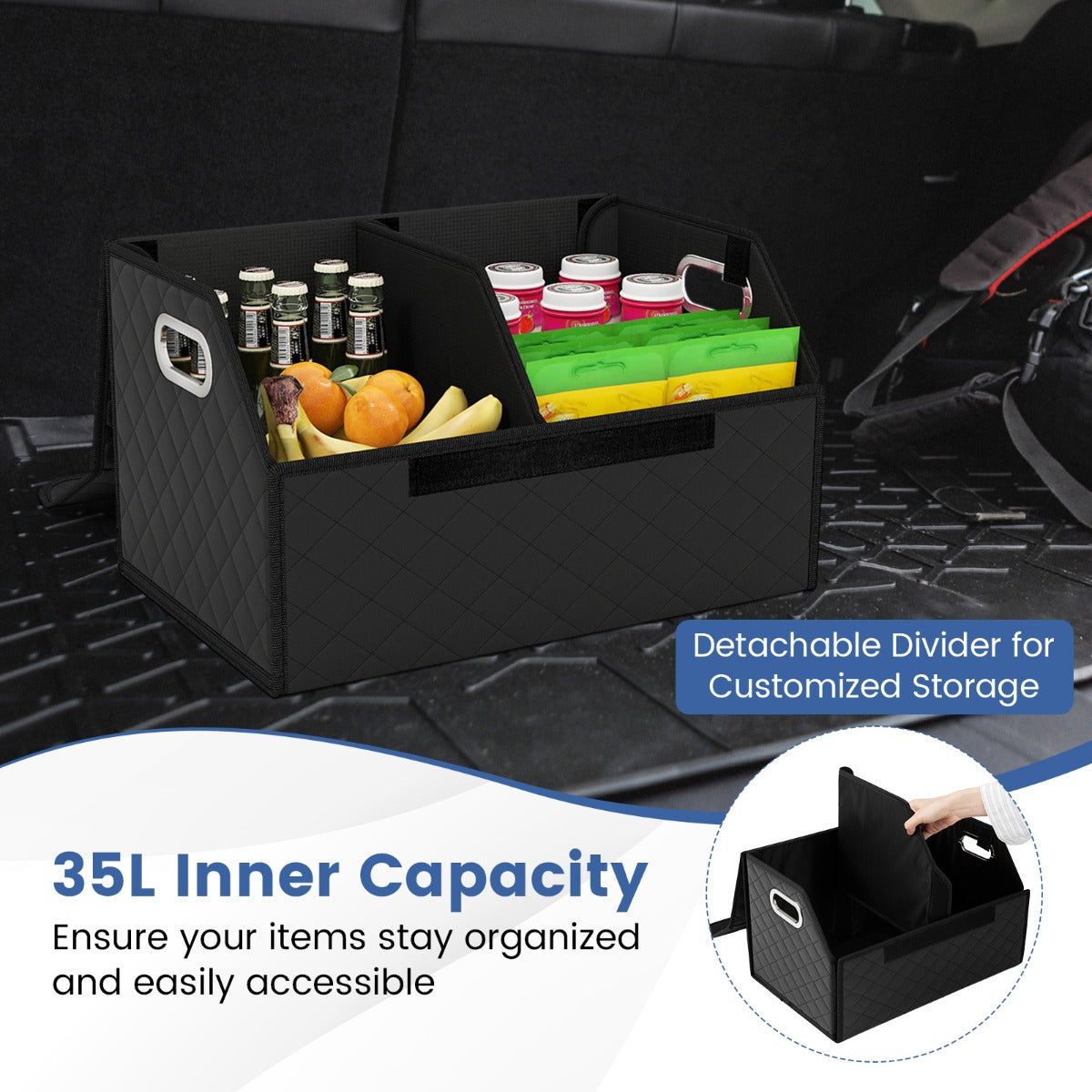 Livsk costway met leer beklede opbergbak voor laarzen met deksel opvouwbare opbergdoos geschikt voor suvs kamperen zwart 3