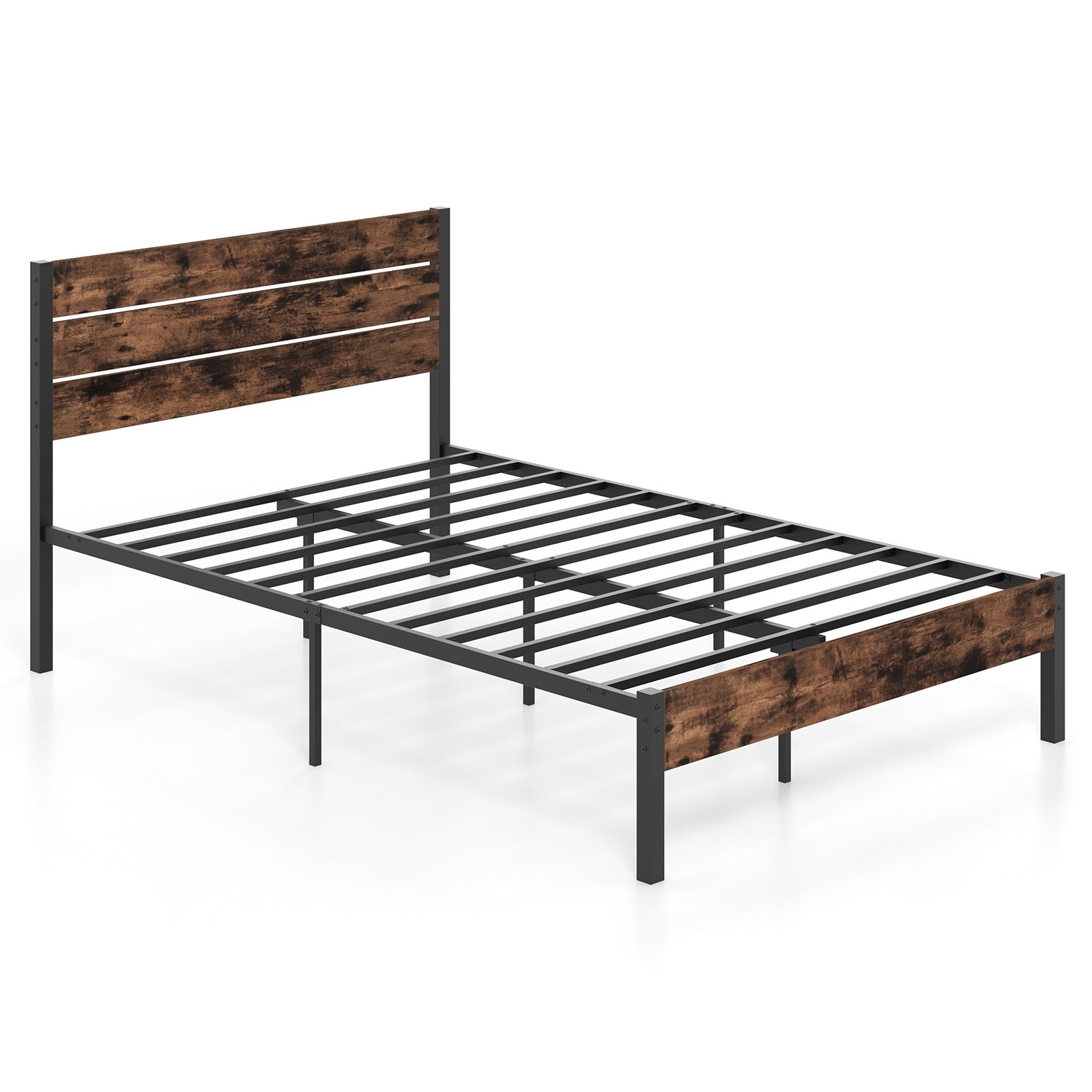 LIVSK Platformbed met Lattenbodem en Opbergruimte - Industrieel Design - Tot 500 kg - 32 cm Bodemvrijheid - Rustiek bruin & zwart