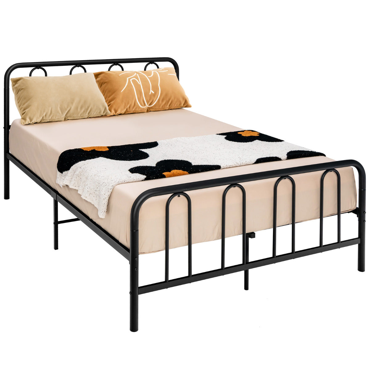 Livsk costway metalen bedframe met hoofdeinde en voeteneind modern platformbed 209 x 144 x 101 cm zwart