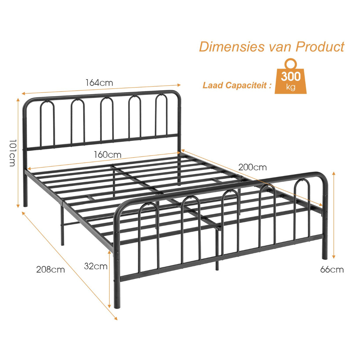LIVSK Metalen Bedframe met Opbergruimte - Robuust Stalen Frame - Tot 300 kg - Eenvoudige Montage - Minimalistisch Design - Zwart