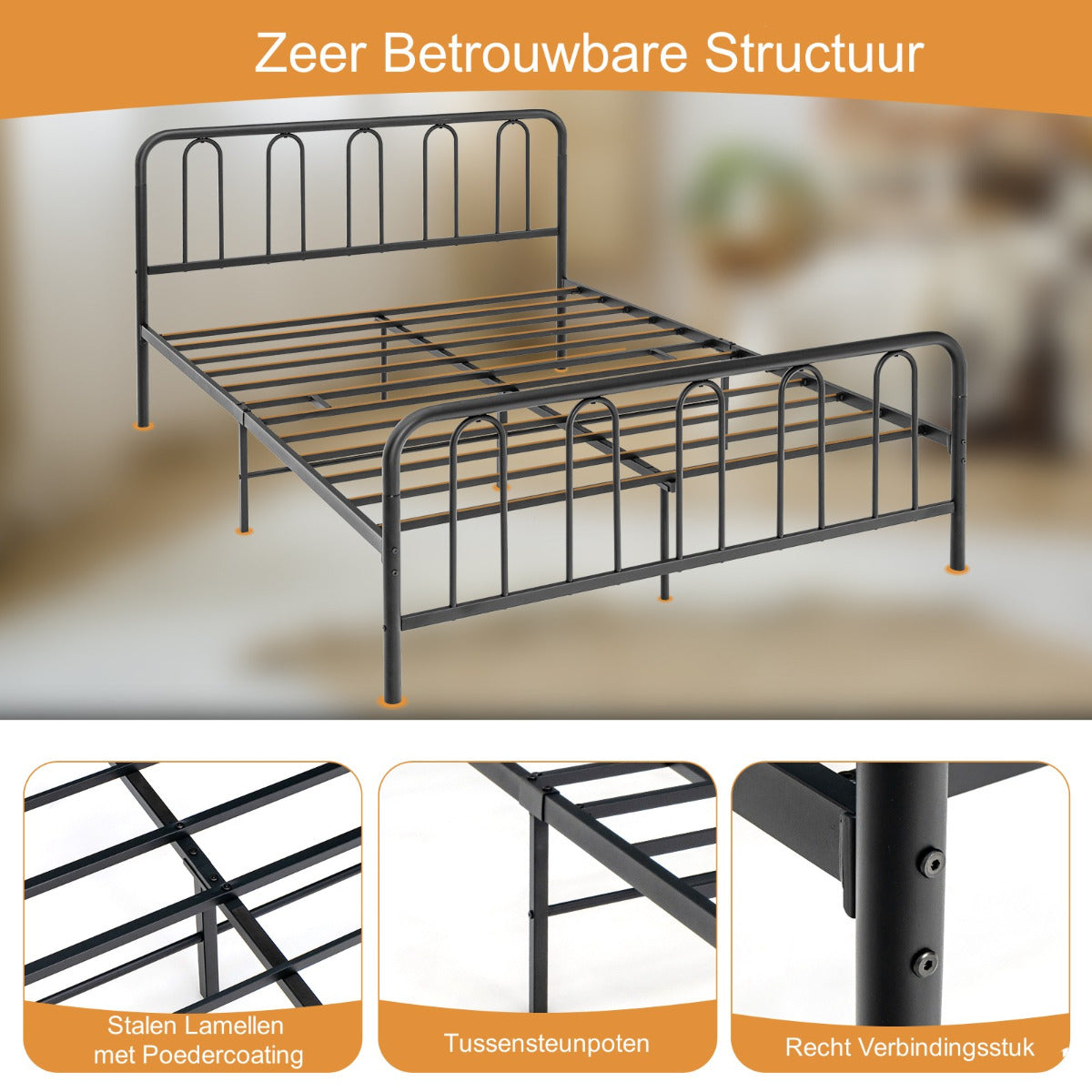 LIVSK Metalen Bedframe met Opbergruimte - Robuust Stalen Frame - Tot 300 kg - Eenvoudige Montage - Minimalistisch Design - Zwart