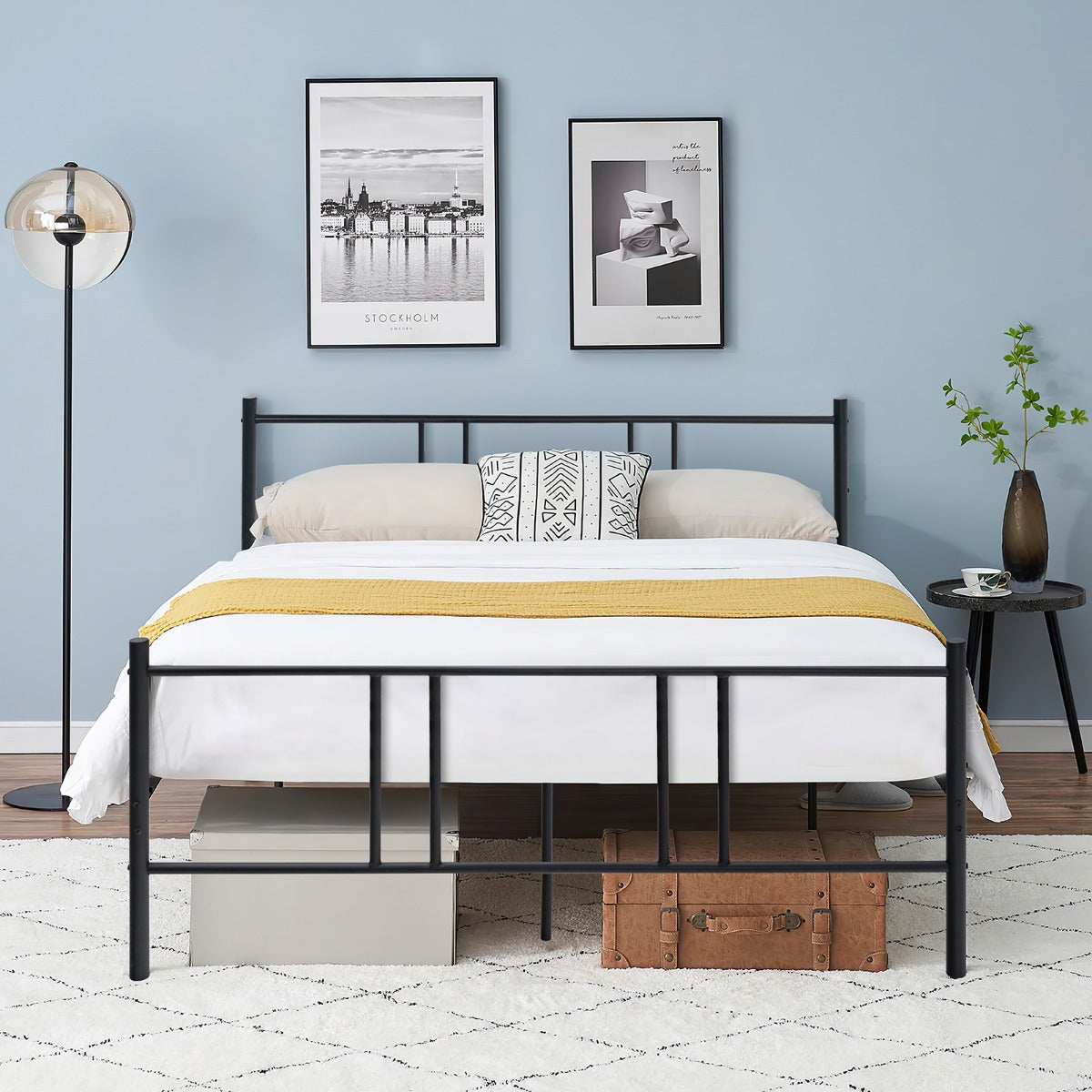 Livsk costway metalen bedframe platform bedframe met hoofdbord voetbord zware stalen latten ondersteuning matras stichting geluidsvrij zwart 3