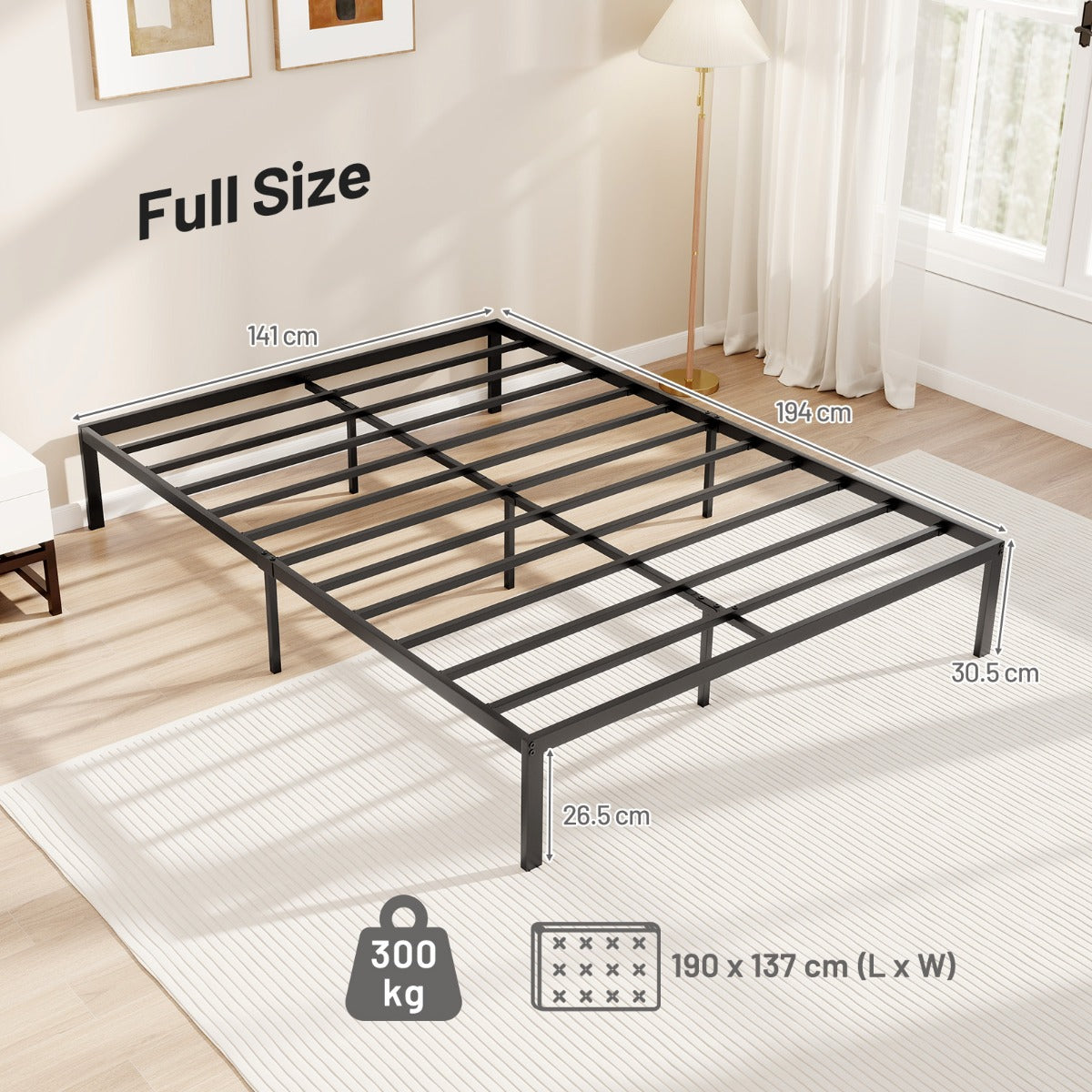 Livsk costway metalen bedframe zware lattenbodem voor matras opbergruimte onder het bed eenvoudige montage zwart 2