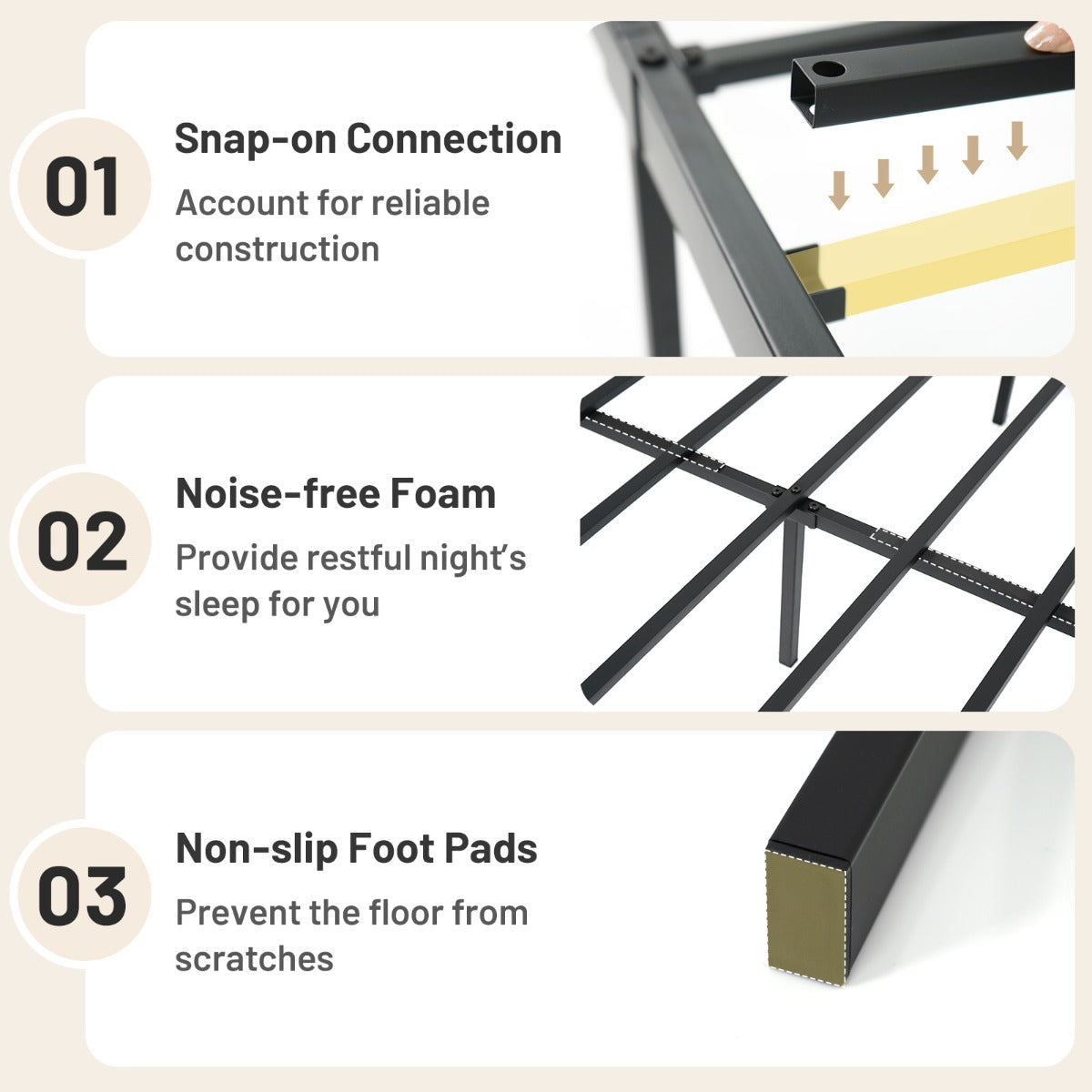 Livsk costway metalen bedframe zware lattenbodem voor matras opbergruimte onder het bed eenvoudige montage zwart 5