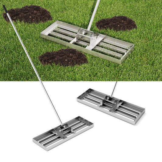 LIVSK Ergonomische Gazonhark - Groot Blad 75 x 25 cm - 170 cm Lange Steel - Robuust Metaal - Voor Efficiënt Onderhoud - Zilver