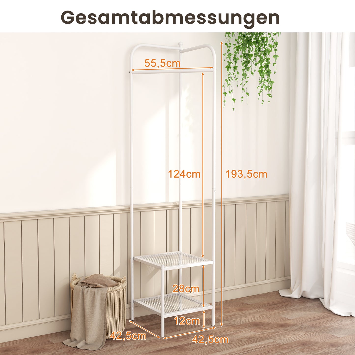 LIVSK Hoek-Kledingstandaard Vrijstaand - Compact Metalen Frame - Antislipvoeten - 42,5 x 42,5 x 193,5 cm - Wit