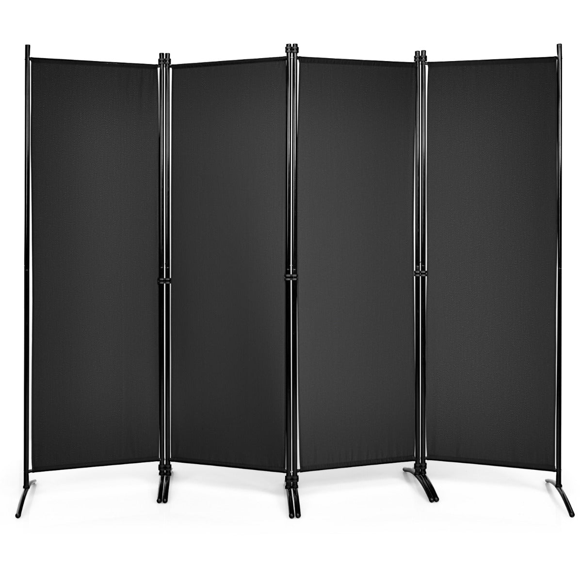 LIVSK 4-panelen Kamerscherm - Opvouwbaar met Stalen Frame - Verstelbare Voeten - 220 x 51 x 173 cm - Zwart