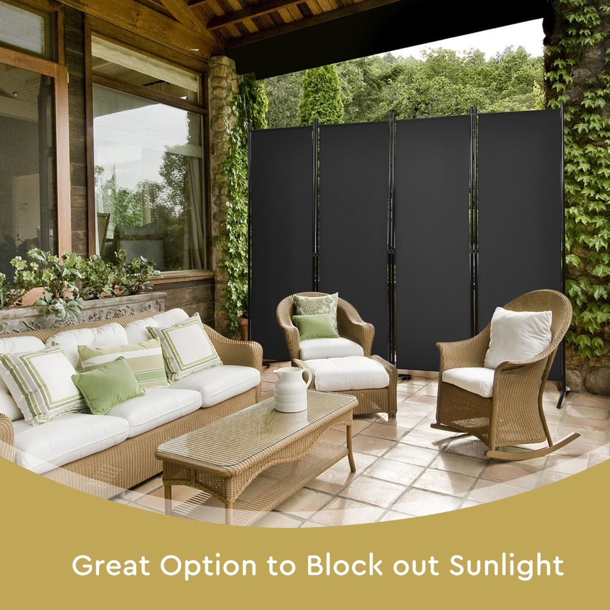 LIVSK 4-panelen Kamerscherm - Opvouwbaar met Stalen Frame - Verstelbare Voeten - 220 x 51 x 173 cm - Zwart