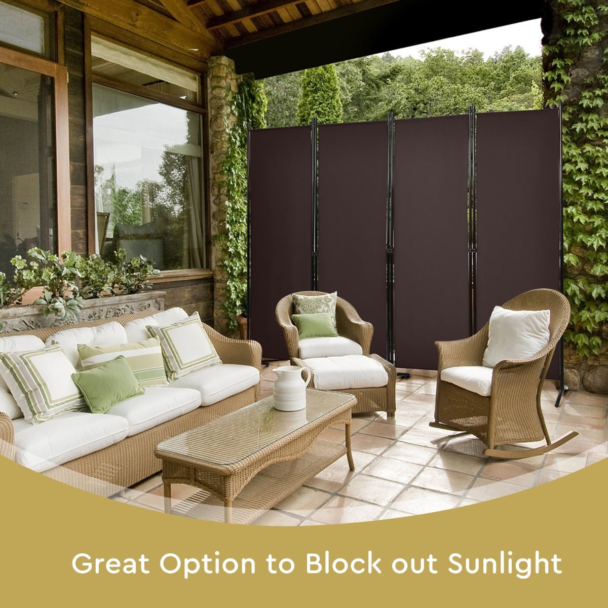 LIVSK Opvouwbaar Kamerscherm - 4 Panelen - Verstelbare Poten - Duurzaam Polyester en Staal - 220 x 51 x 173 cm - Bruin