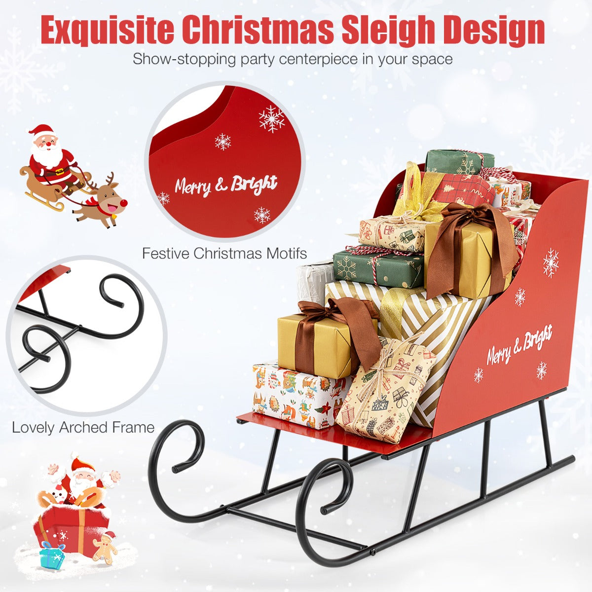 Livsk costway metalen kerstman slee mand kerstmans cadeau opberg slee feestelijke decoratieve slee kar 2